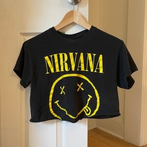 Black Nirvana Logo Graphic T-Shirt Crop Top Band Tee Grunge 90s